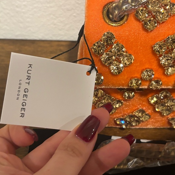 Kurt Geiger Kensington Orange Embellished Crossbody Bag - Picture 5 of 11